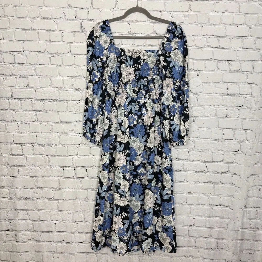 J Crew Linen Daydream Dress in Blue Zinnia Floral Print Women XS Knee Length